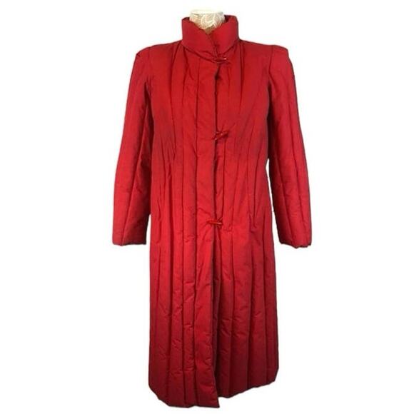 1980s Vintage Red Quilted Unbranded retro Down Puffer Coat M - Picture 2 of 15